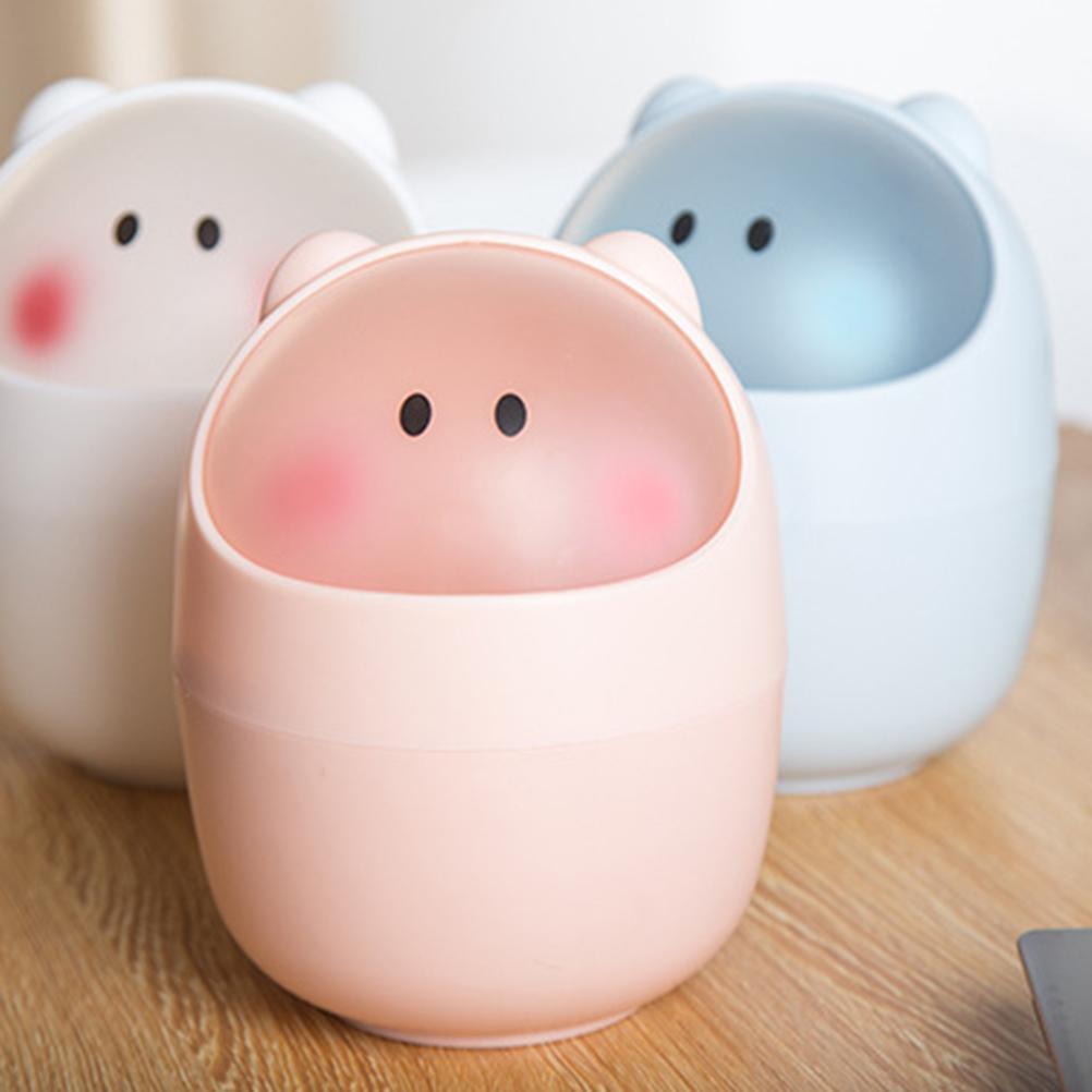 Mini Desktop Trash Can with Flip Lid Small Plastic Waste Bin for Office Home Desk 12.8x16.5cm