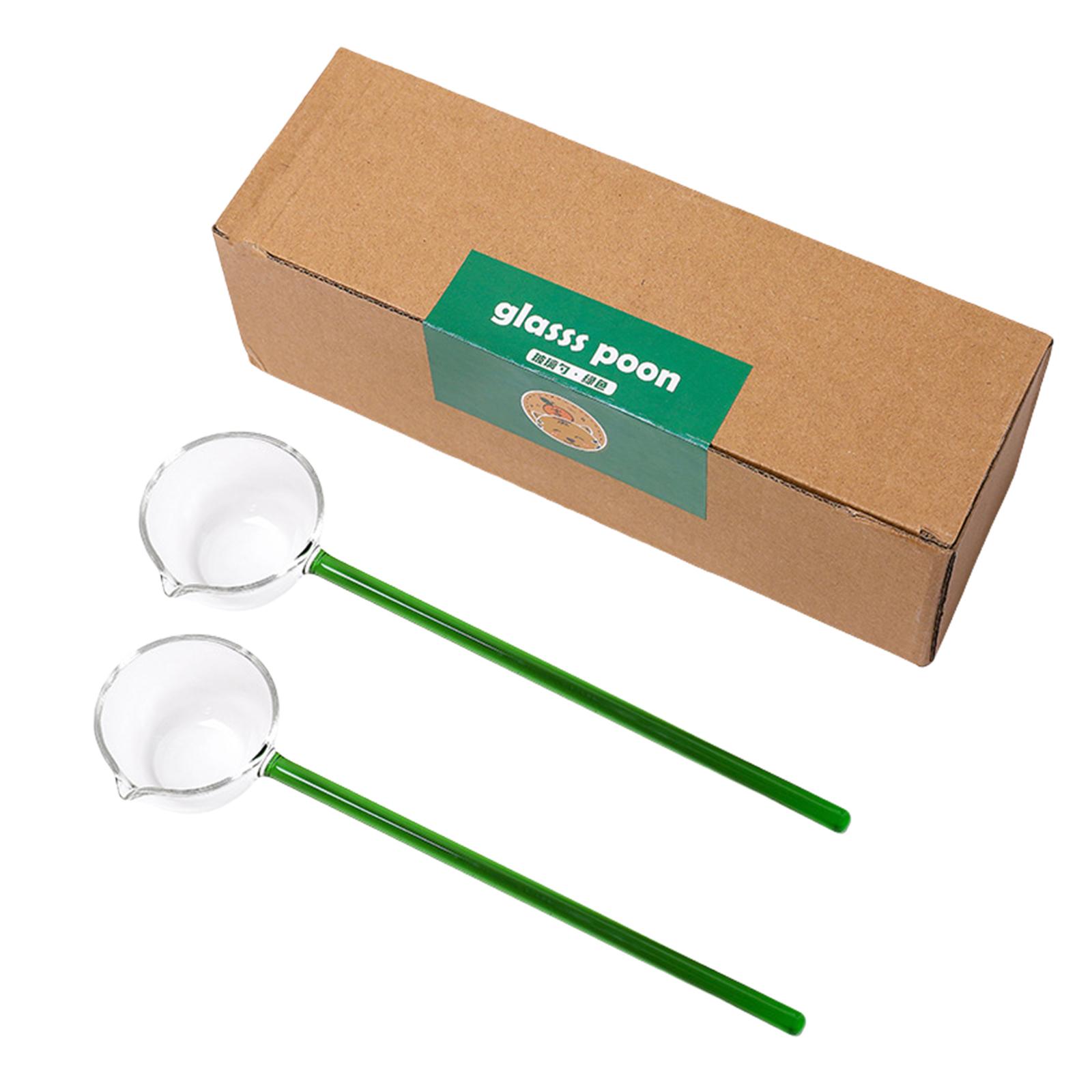 

Набор из 2 термостойких стеклянных половников Прозрачный с длинной ручкой Половник для супа Ложка для сервировки и размешивания кофе зелёный