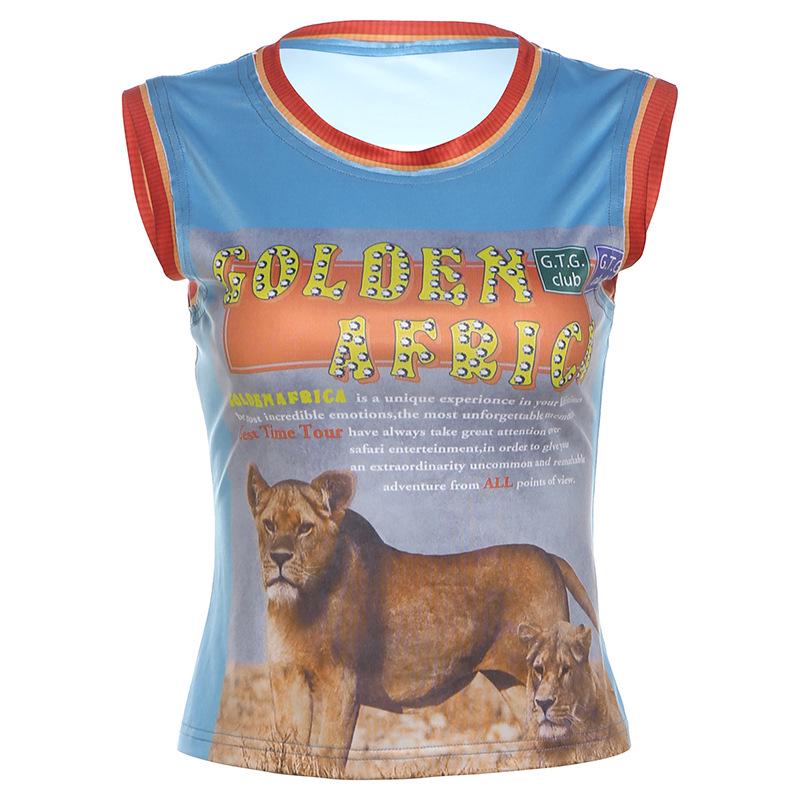 

Европейский и американский уличный стиль, сексуальный облегающий укороченный топ с принтом для женщин Small синий