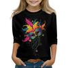 Print Tops For Youth Girls Round Neck 3/4 Sleeves T-Shirts Trendy Tops Outfit Tees
