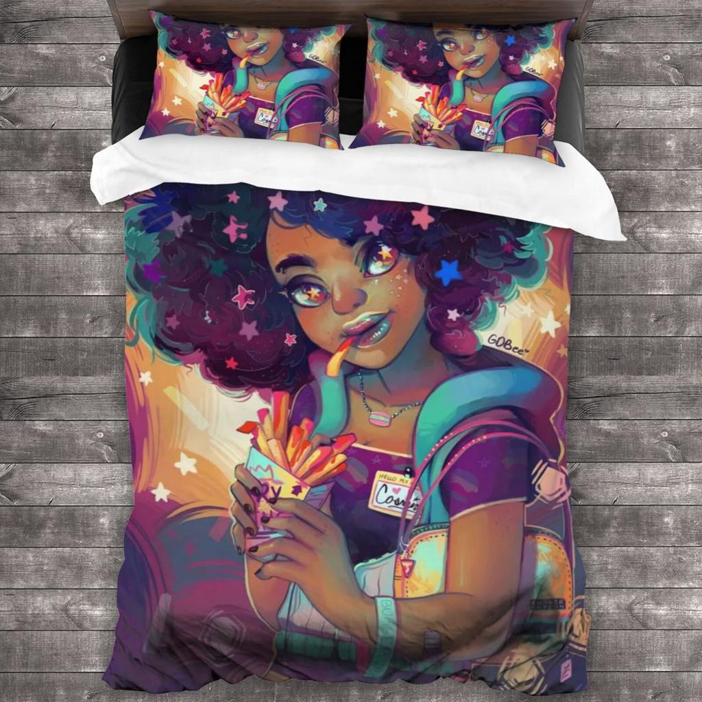 African Girl, Digital Printing, Animation Home Textile Four-Piece Quilt Cover, Bedding Three-Piece Set