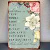 Tin Sign Vintage Floral Quote Wall Decor Whatever Is True Right Pure Lovely Admirable Rustic Metal Plaque for Living Room Bedr