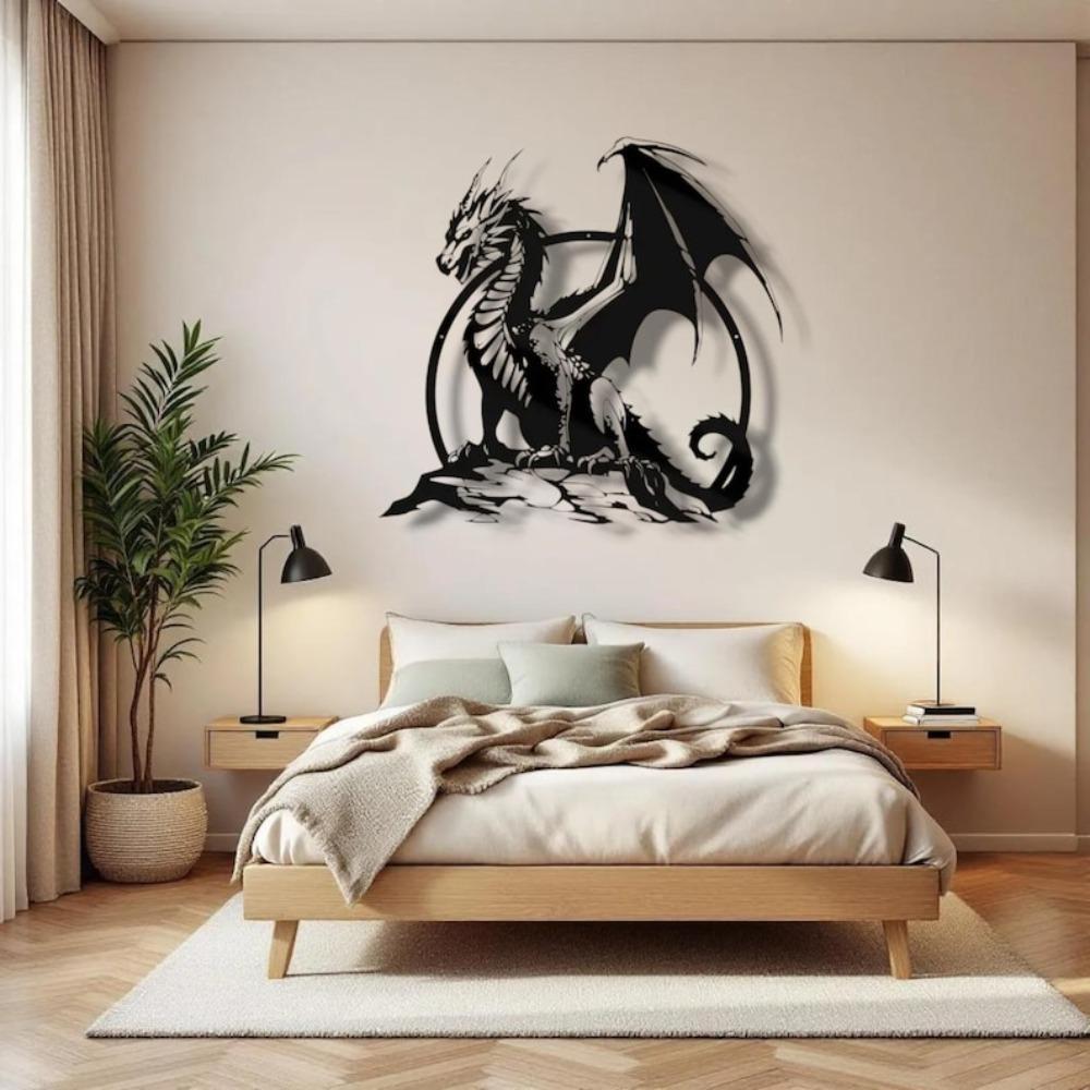 Metal Dragon Wall Art, Fantasy Creature Iron Sculpture, Home Decor Gothic Decor