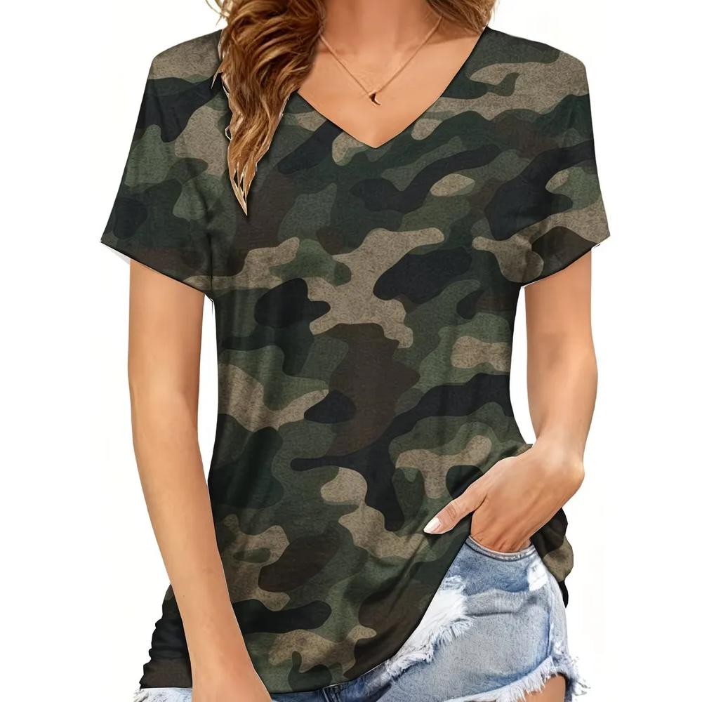Fashion Loose V-Neck Women's Short Sleeve Fashion Top Casual Versatile T-Shirts Women’s