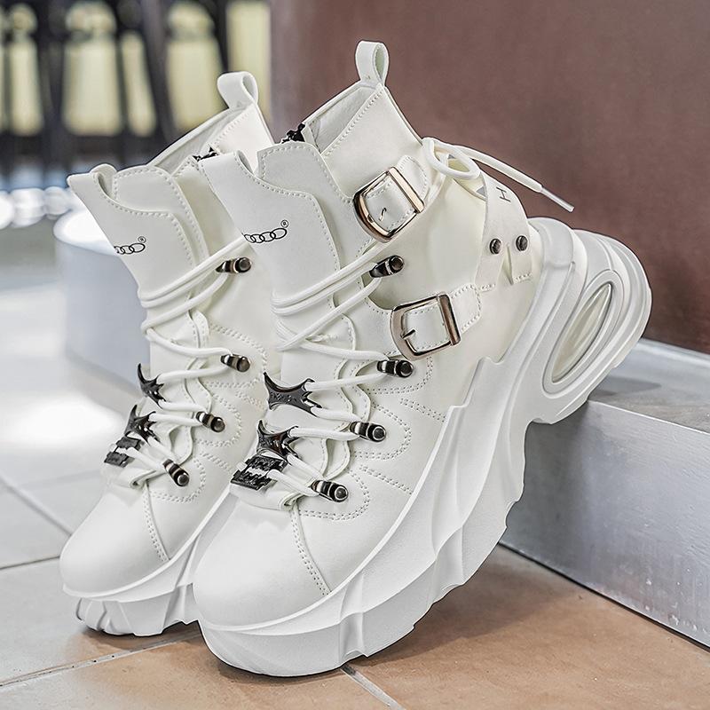 Thick-soled high-top men's shoes, super-hot ruffian handsome fried street heightening Martin boots, men's niche flow locomotive boots