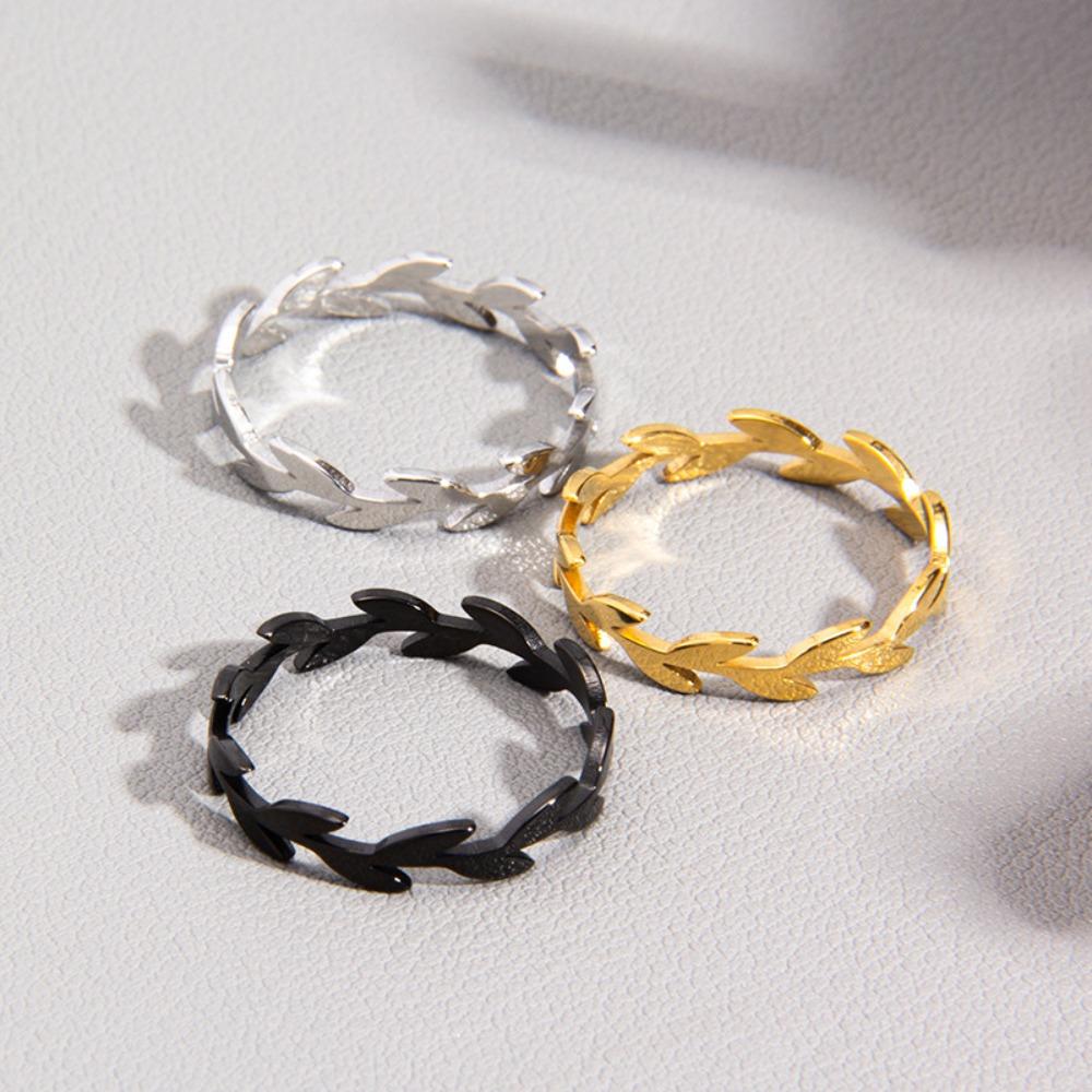 Simple Personality Stainless Steel Willow Branches Leaves Garlands Rings for Men Women Daily Wear Plant Flowers Finger Jewelry