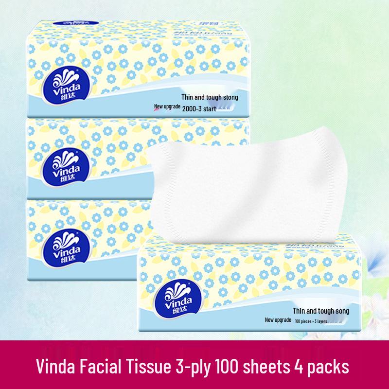 Mouchoirs Faciaux Vinda 3 Plis - 8 Paquets, 100 Essuie-tout Chacun, Abordables pour un Usage Domestique
