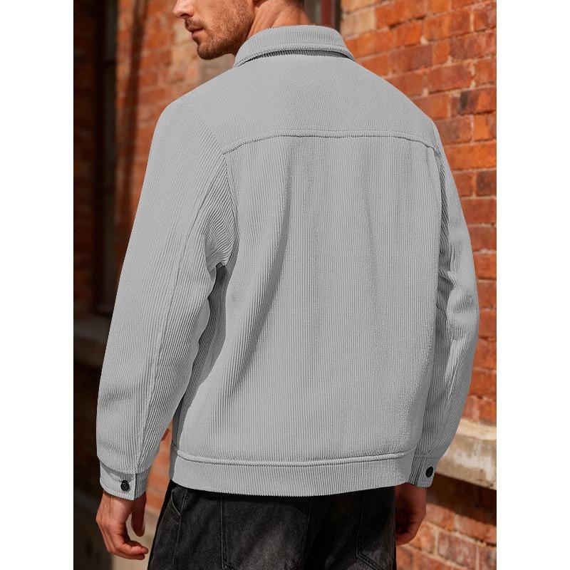 Spring Corduroy Single-breasted Casual Collar Long-sleeved Shirt Casual Sports Pocket Jacket Men