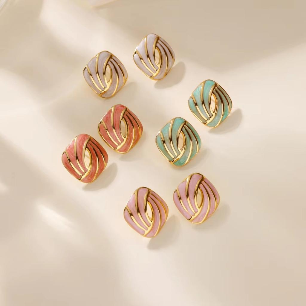 Titanium Steel Oil Dripping Color Round Stud Earrings, Earrings, Light Luxury High-end Tiger's Eye Stone Fashion Earrings, Jewelry