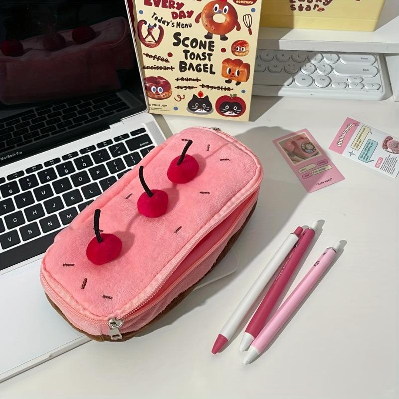 Cute Pink Large-Capacity Pencil Case with Compartments, Portable Stationery Bag for Girls School Travel Use