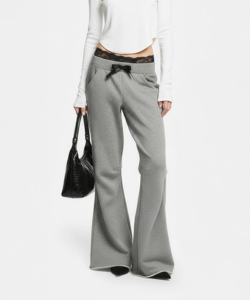 Milkeuaeswiaendeudolseu Ribbed Pocket Flare Pants - Melange