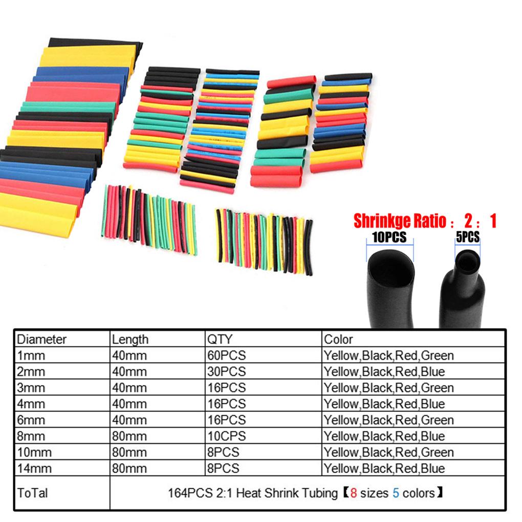164 Pieces Heat Shrink Tube Polyolefin Crafts Insulation Cable Sleeve Shrinkable Electrical Connection Wire Wrapping Kit