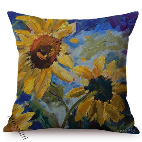 Multicolor Flowers Oil Painting Style Cotton Linen Pillow Case Rose Sunflower Violet Vase Sofa Decoration Cushion Cover Cojines