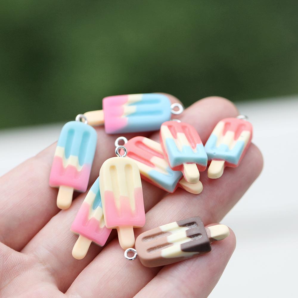 10 piezas 12x32mm Encantos Colgantes de Resina con Forma de Paleta de Helado Coloridos y Lindos para Collares Pulseras Colgantes Accesorios para la Fabricación de Joyería DIY