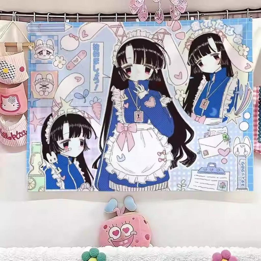 Japanese animestyle girl angel series wall hanging cute and girly bedroom tapestry rental room wallpaper
