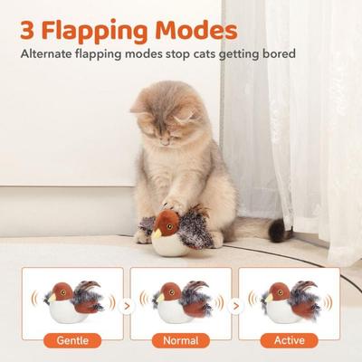 Rechargeable Flapping Bird Sparrow Cat Toy USB Vivid Chirping Interactive Flying Bird Cat Toys Touch-Activated Hangable