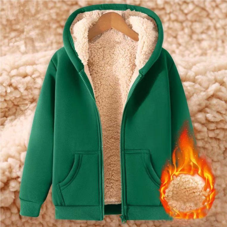 Solid Color Hooded Cardigan Men's Autumn Winter Sheep Plush Coat Thickened Fleece Lined Long Sleeve Hoodie Sweatshirt