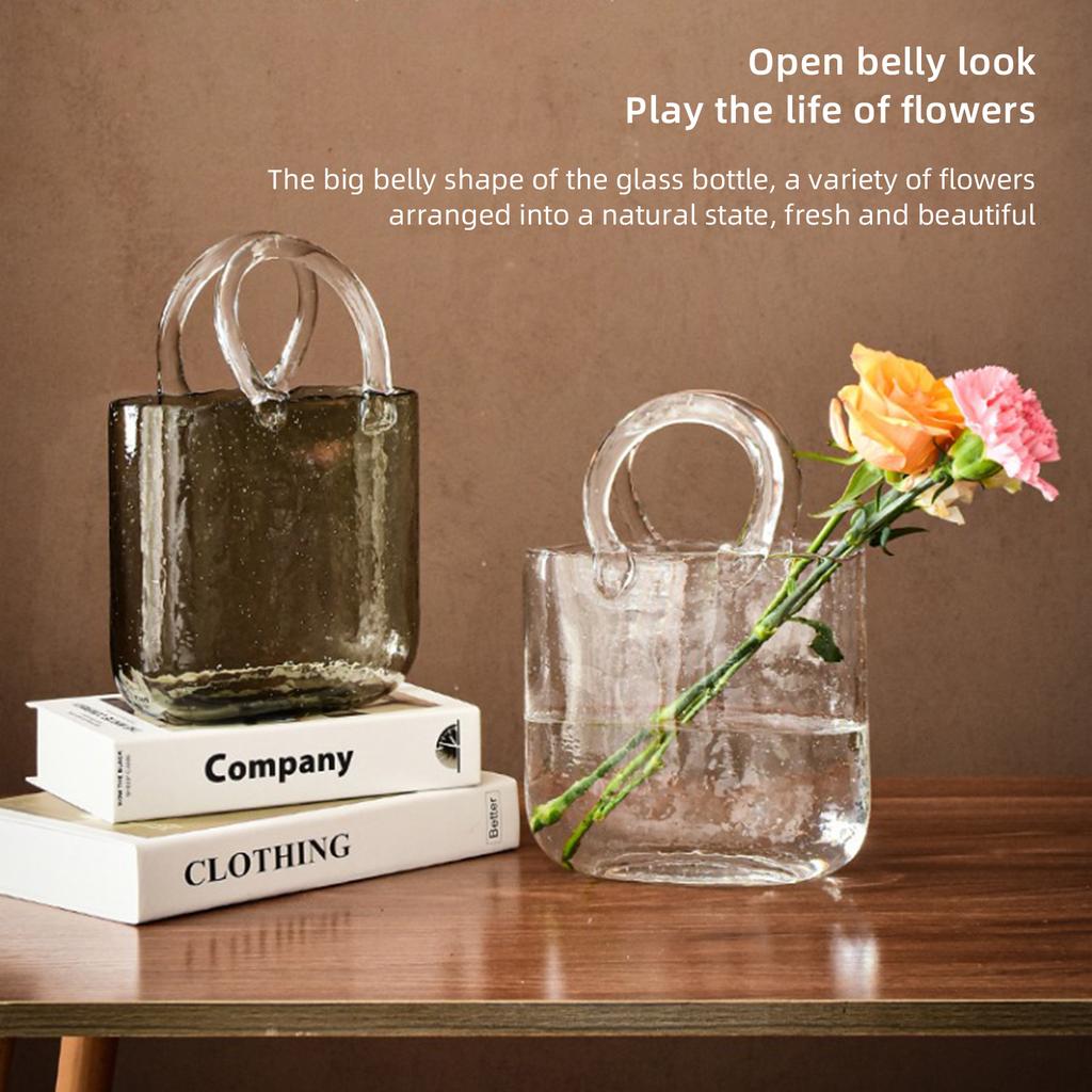 Glassvase Gjennomsiktig håndkurv Stue Blomsteroppsats Kreativ veske Fish Tank