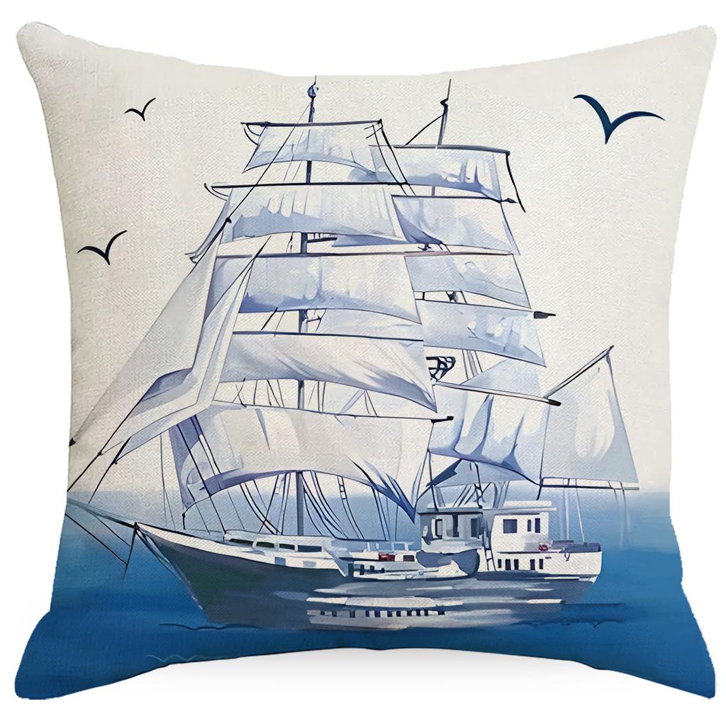 Sailor Nautical Printed Pillow Case New White Hemp Pillow Case Cushion Sofa Set Decoration