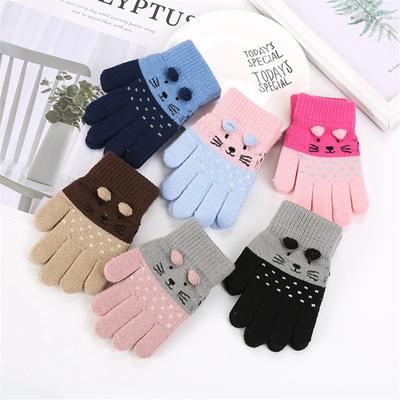 Children Five Finger Gloves Winter Boy Thickened Five Finger Mittens Girl Kid Knitted Winter Warm Cartoon Gloves for 3-7 Year