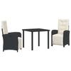 Garden Dining Set with Cushions 3 Pcs Black Poly Rattan