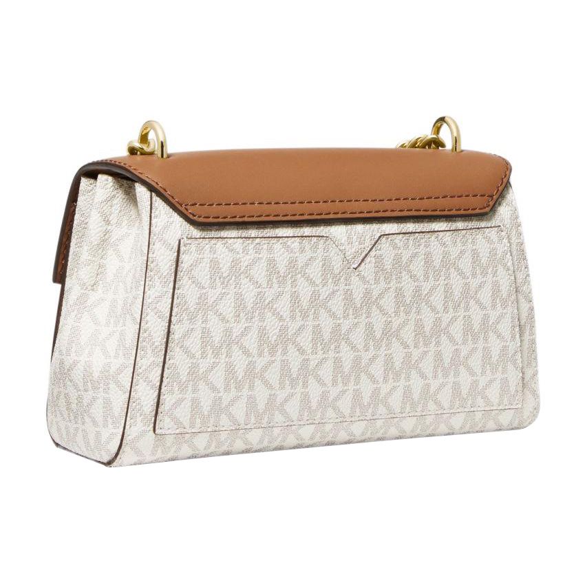 Michael Kors Lita Clássica Estampa Monograma Cor Retro Bloco de Cores Logo em Letra Lona e Couro Bolsa de Ombro Feminina Bolsa de Ombro 35H0GXPC1V-VANILLA