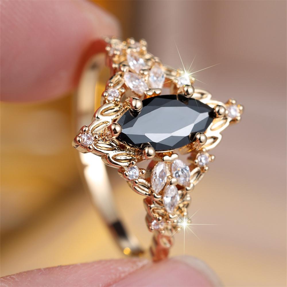 Purple Crystal Zircon Rectangle Stone Rings For Women Vintage Gold Color Engagement Bands Wedding Jewelry Accessories