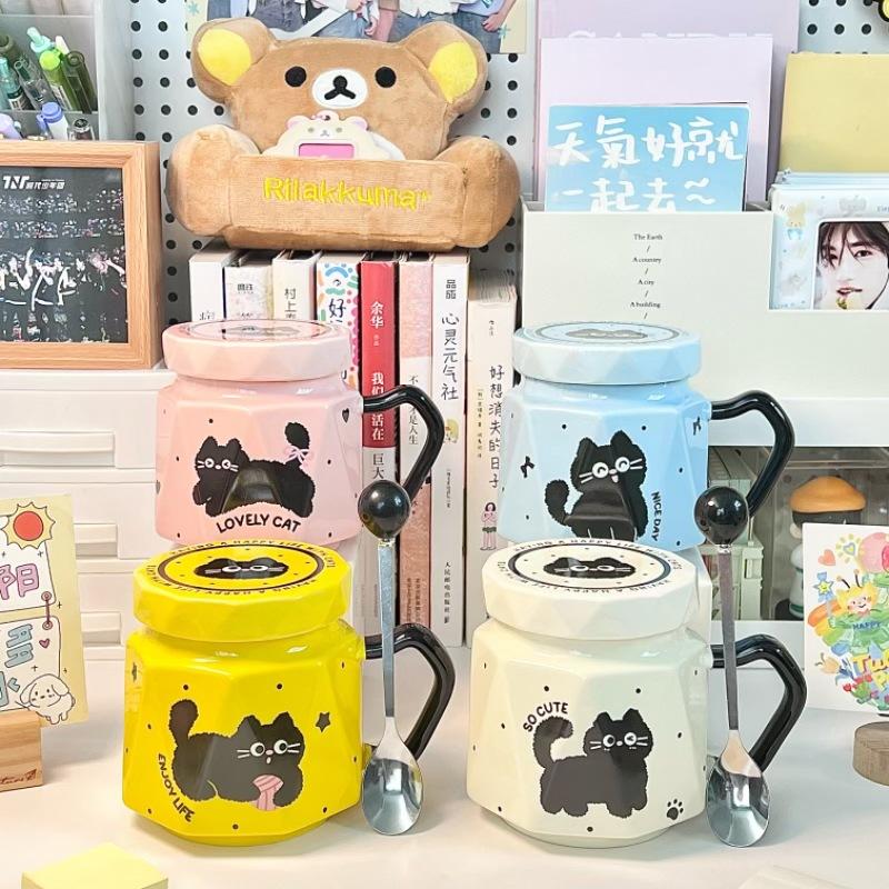 Birthday gift ins Cream Wind Cat Ceramic Mug Girl Heart Coffee Milk Mug Souvenir Gift Box