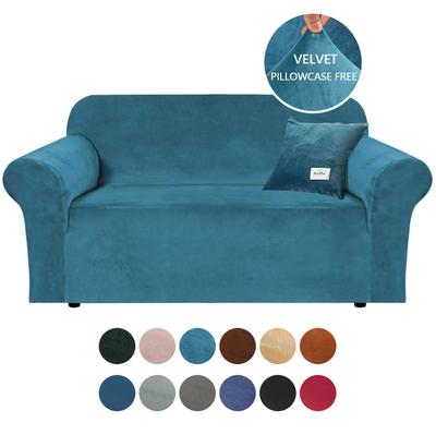 Einfarbiger Samt-Sofabezug, elastischer Sesselbezug für Wohnzimmer, L-förmiger Stretch-Eckcouch-Schonbezug mit Kissenbezug