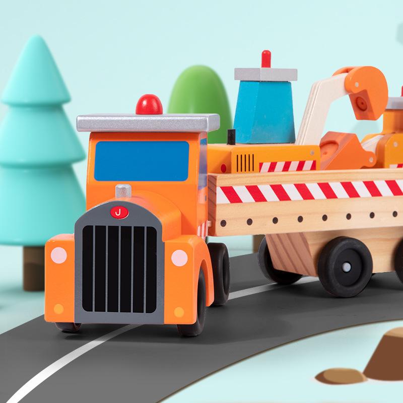 Wooden Engineering Transportation Car Model Set Children's Early Education Wood Simulation Excavator Bulldozer Toy