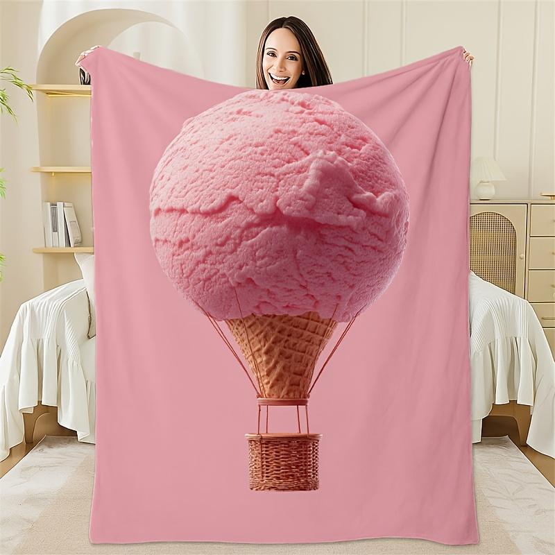

Ice cream hot air balloon pattern Flannel printed blanket suitable for all seasons suitable for living room office sofa travel 75x90cm28x39in