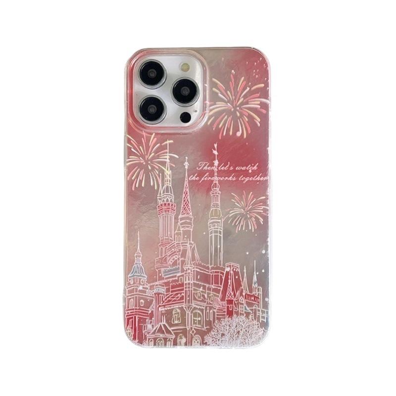 Firework Castle Suitable for IPhone16pro High End IMD Mobile Phone Case 15 Anti Fall Pearl Bracelet Protective Cover 13