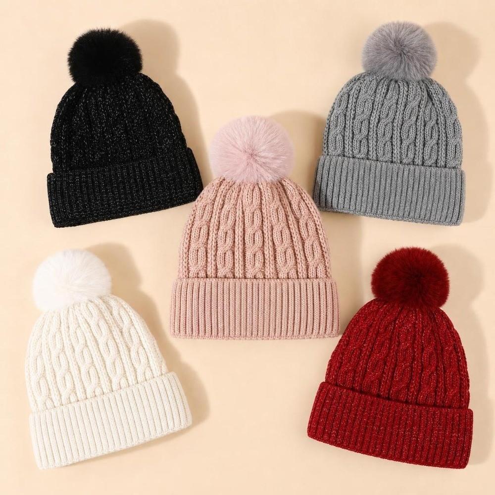Winter Warm Pullover Cap with Fluffy Ball Beanies Cap Fashion Knitted Hat for Male Female