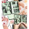 Green Storage Box Manicure Kit with Nail Clippers Scissors Tweezers and Files - Unisex Portable Manicure and Pedicure Set
