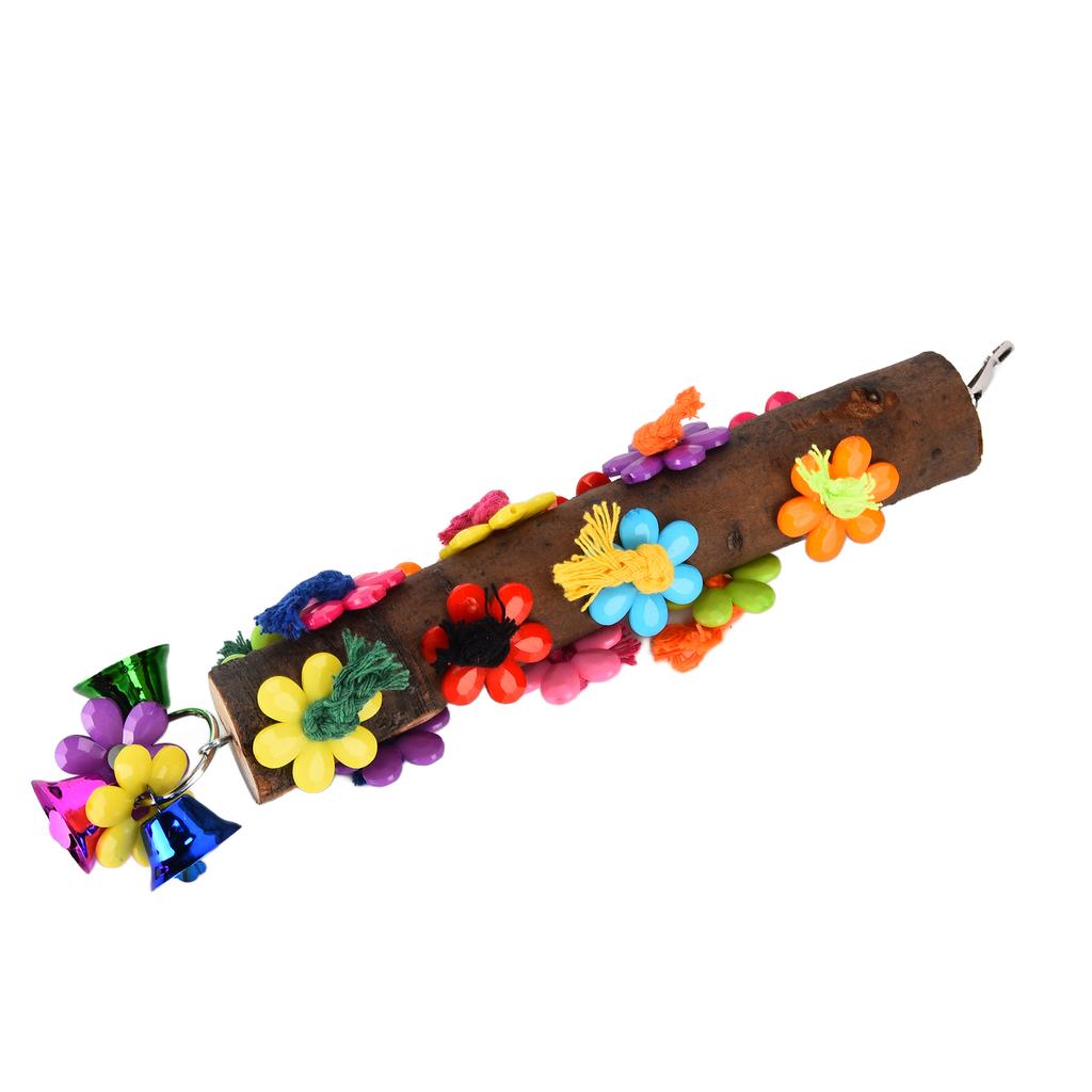 Bird Perch Natural Wood Bird Perch Stand Chewing Toy with Bell for African Grey Macaws Cockatoos