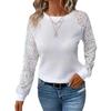 Solid Lace Long Sleeve Mesh Round Neck Casual Women Tee Top
