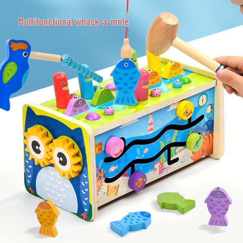 Children's Wooden Educational Toys Set: Elephant Piano, Whack-a-Mole Dinosaur, Tractor, Matching Puzzle for Parent-Child Play