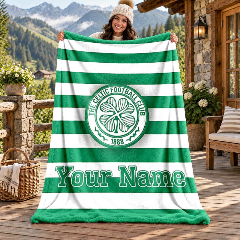 Celtic Football Club Custom Name Flannel Blanket Personalized Soft Warm Plush Throw Blanket Customized Gift for Family Friends
