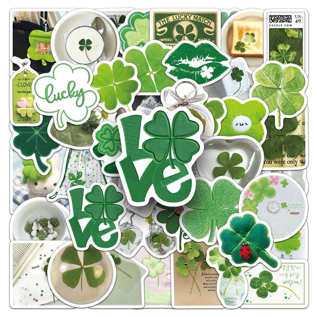 50 Four-Leaf Clover Graffiti Stickers – Creative Fresh Plant Theme for DIY Phone Decoration