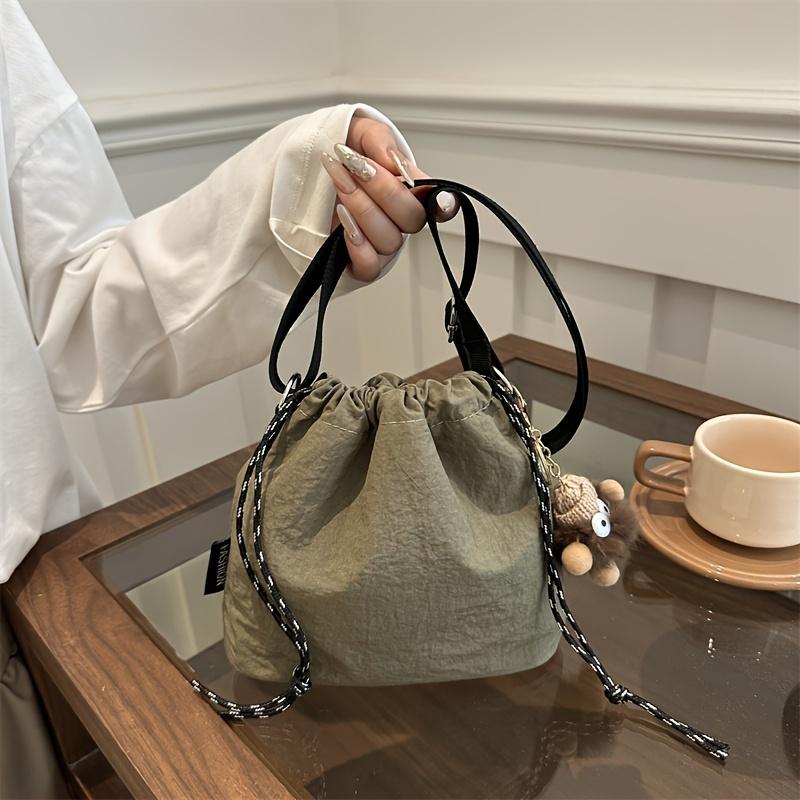 Lightweight Nylon Shoulder Bag for Women Casual Drawstring Bucket Style with Adjustable Strap, Large Capacity, Perfect for Travel & Daily Commute