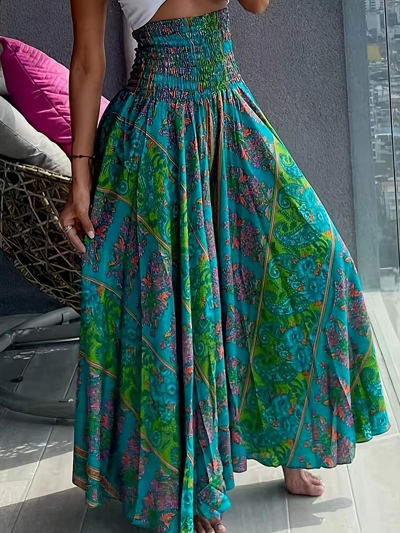 

Брюки с богемным принтом, высокой талией, больших размеров, с широкими штанинами 1XL зелёный