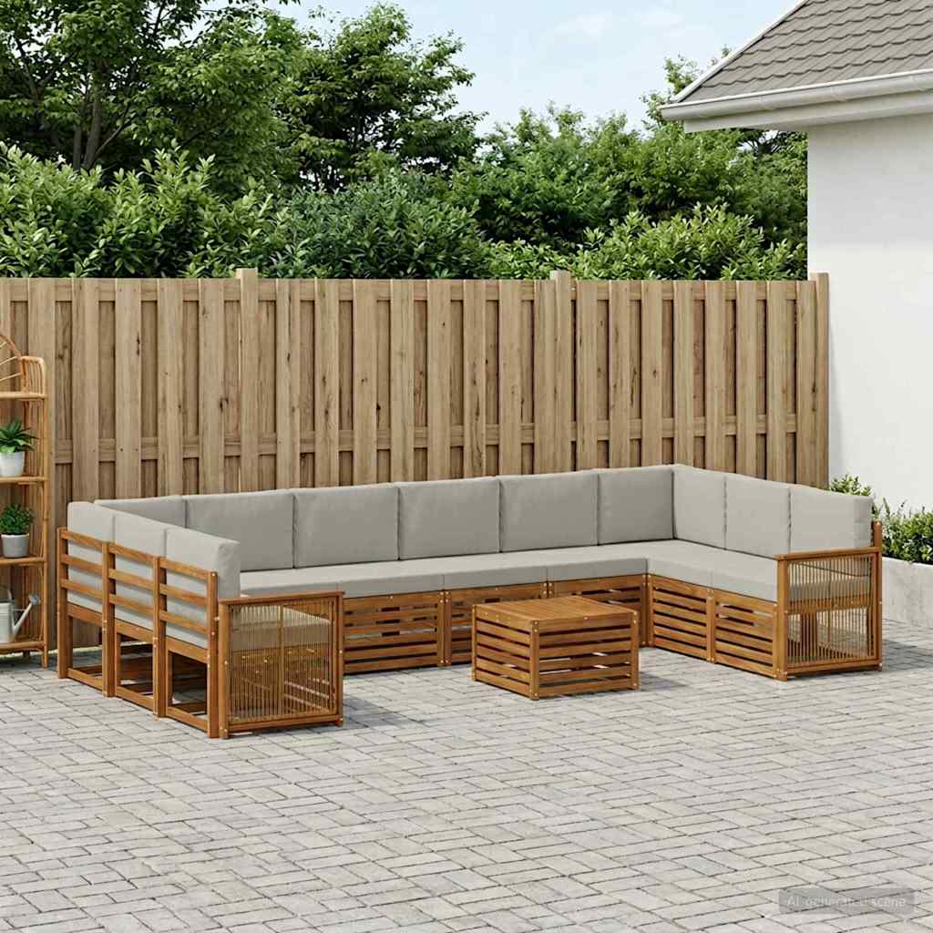 Outdoor Sofa Set with Cushions 8 Pcs Natural and Light Grey