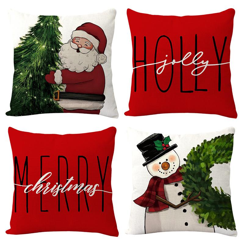 Home Decor Santa Snowman Merry Christmas Pillows Pattern Cushion Cover Suitable for Sofa Bedroom Car Pillow Cover