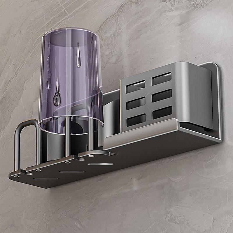 Zahnbürstenhalter aus Aluminiumlegierung Multifunktioneller Zahnbürstenbecherhalter Wandmontage Ohne Bohren Badezimmer-Organizer Badezimmeraufbewahrung