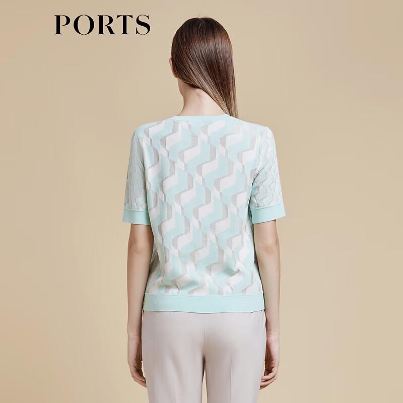 PORTS Women's Spring/Summer Color-block Logo Knit Short Sleeve Top LD8K711PXE006