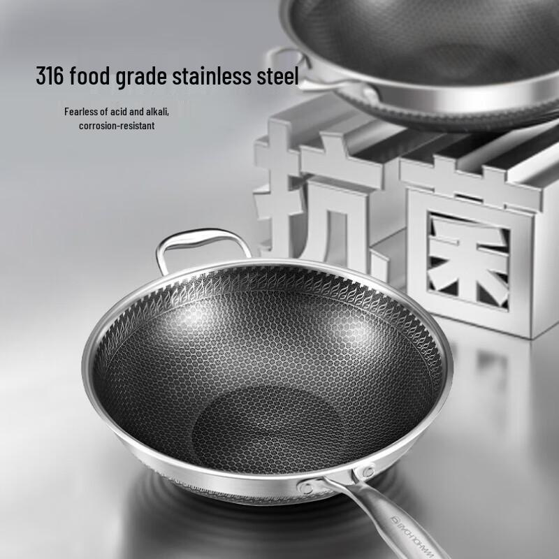 Bach Johann 316 Stainless Steel Flat-Bottom Wok with Glass Lid