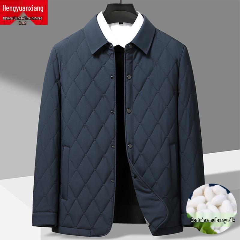 Lekka pikowana kurtka męska z wzorem rombów - Jedwab morwowy, Ciepła odzież wierzchnia na jesień/zimę.