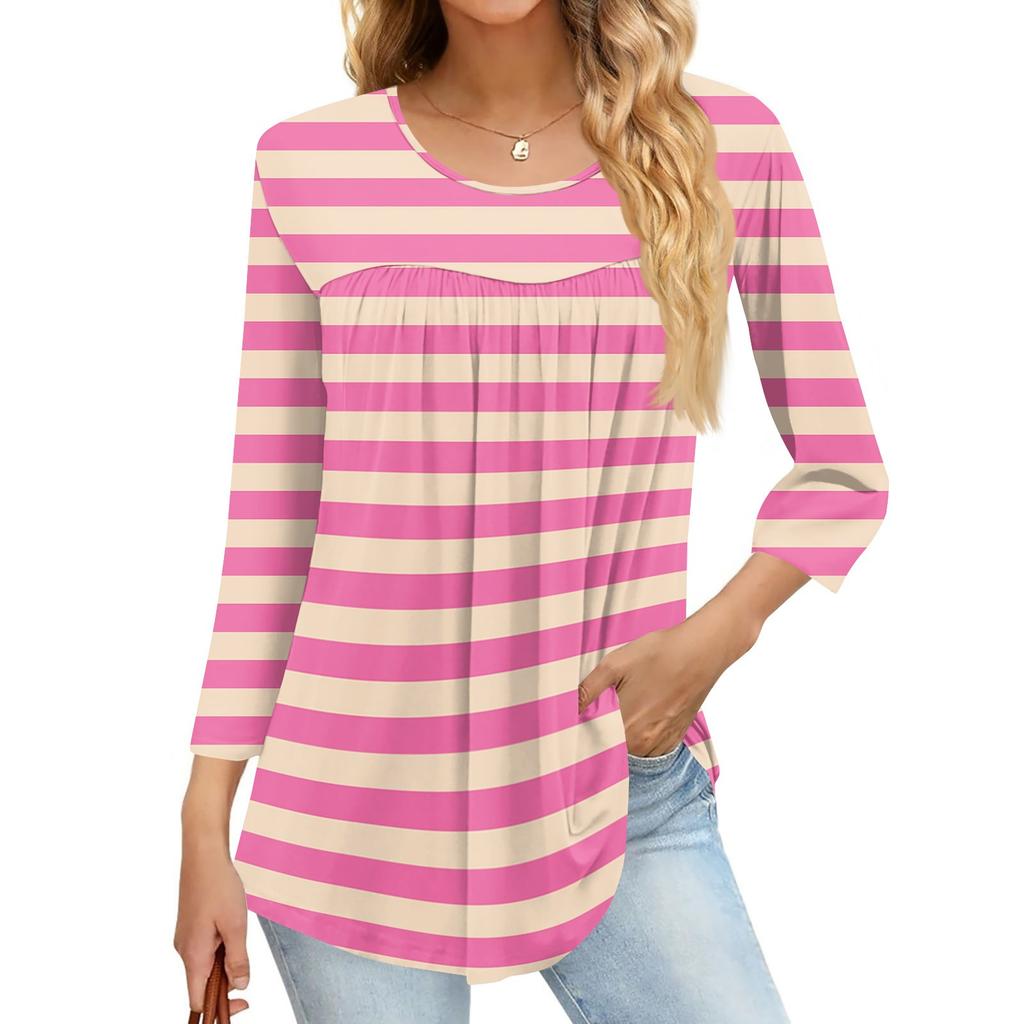 Women's Fashion Casual Three-quarter Sleeve Printed Round Neck Top