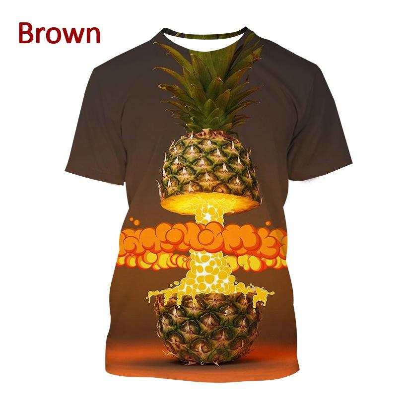 Summer Round Neck 3D Pineapple Pattern Print Top Fashionable Casual Short Sleeved Men's and Women's Unisex T-shirts