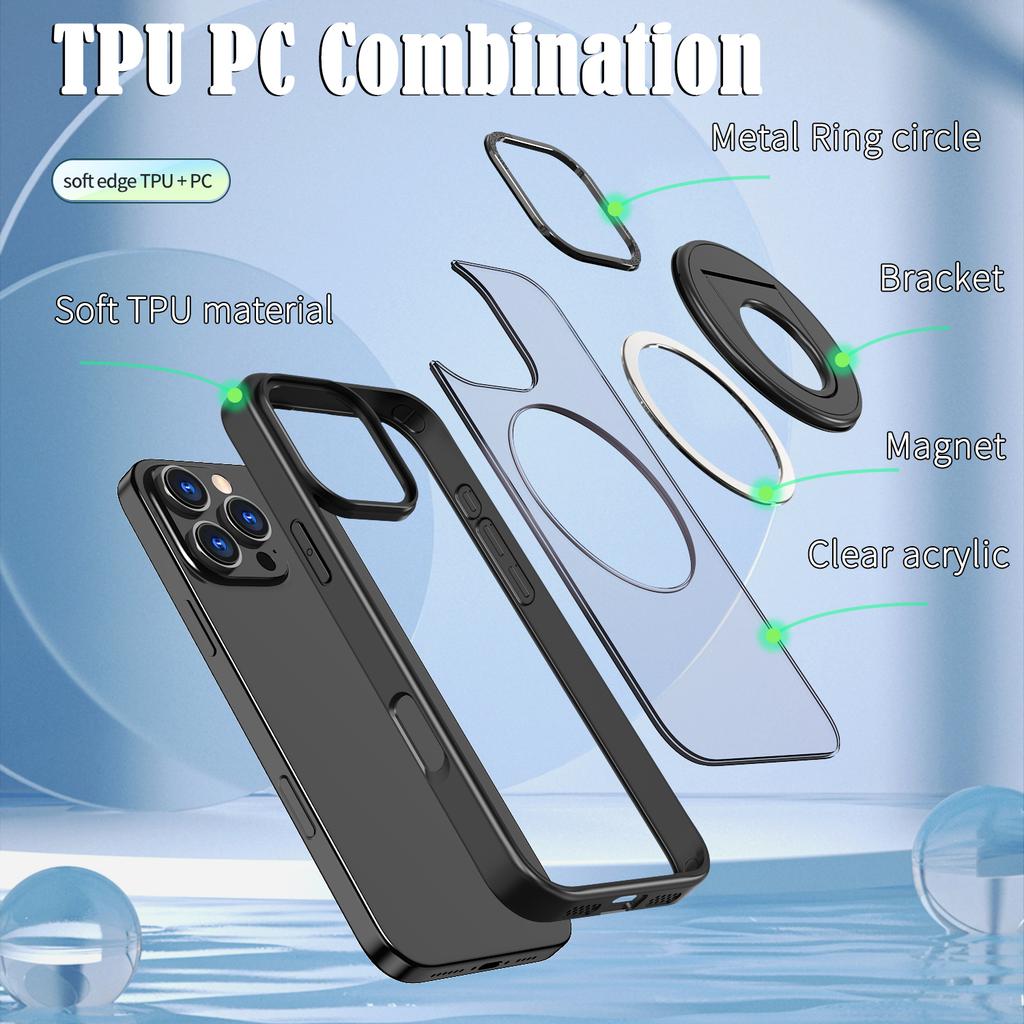 For iPhone 16 Pro Clear Back Case Compatible with MagSafe TPU+PC Kickstand Phone Cover